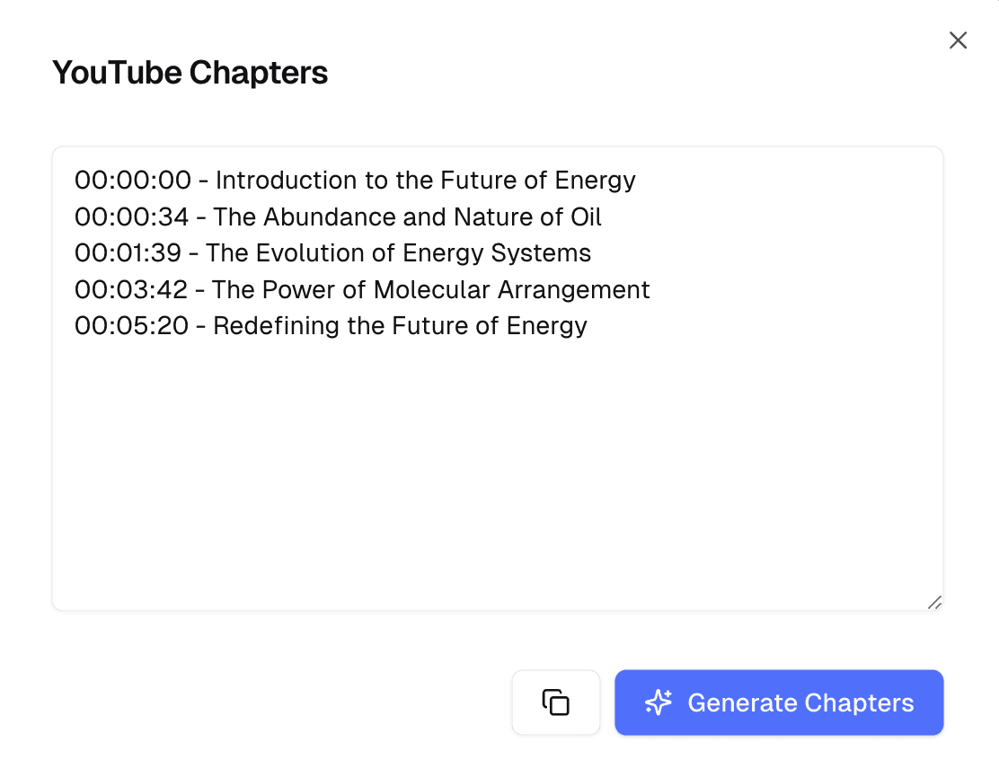 Generated YouTube chapters